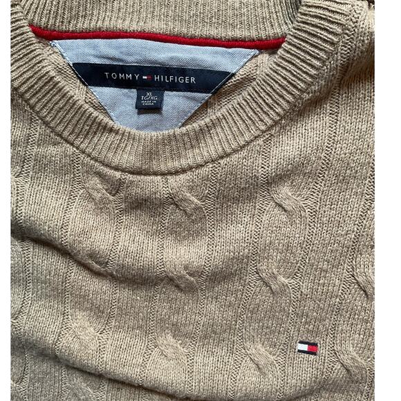 Tommy Hilfiger Men’s Beige Cable Knit Cotton Sweater Size XL Classic Pullover - Picture 3 of 4